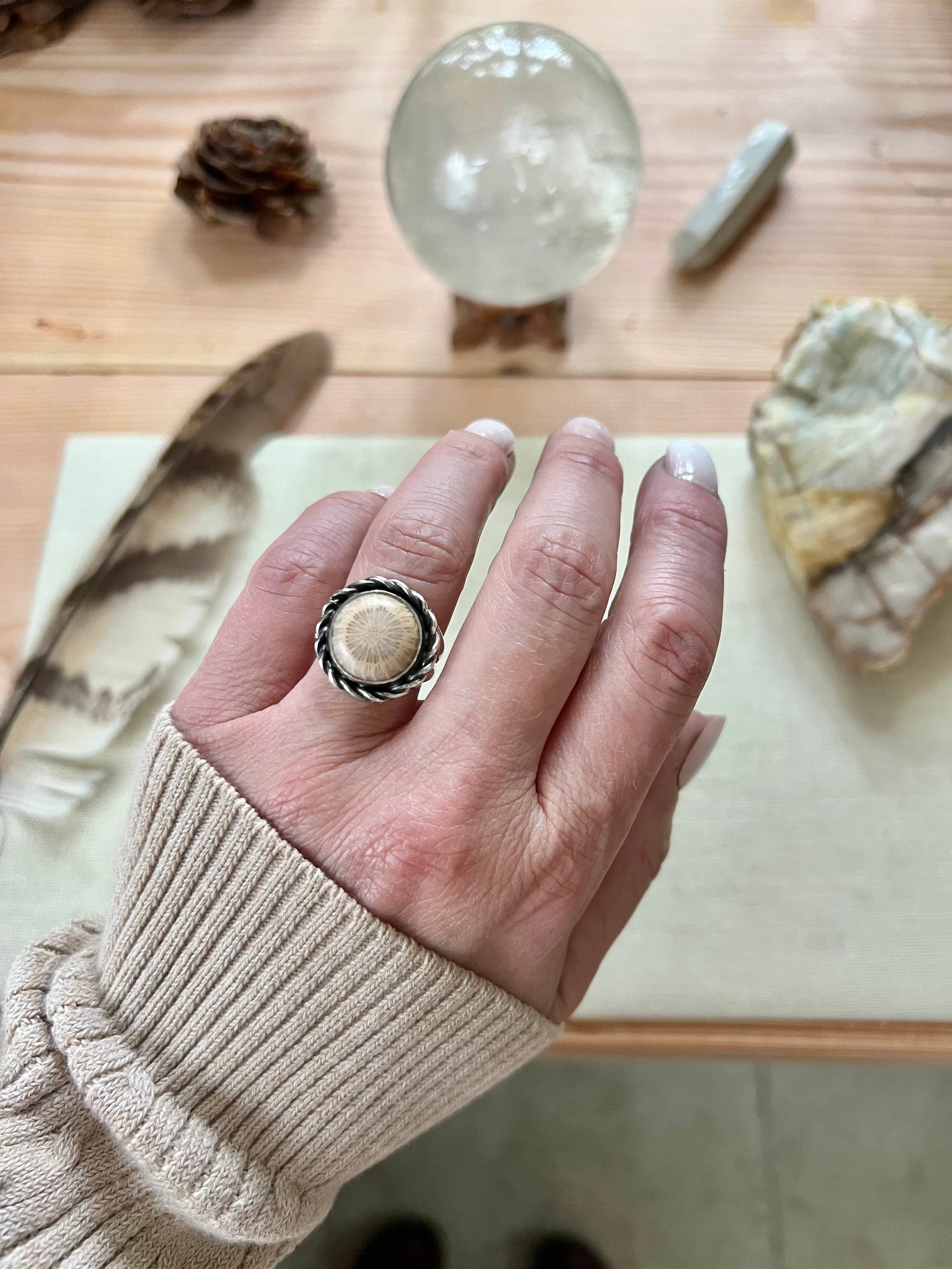 Fossil Coral Ring, 7 STANDARD Width Band