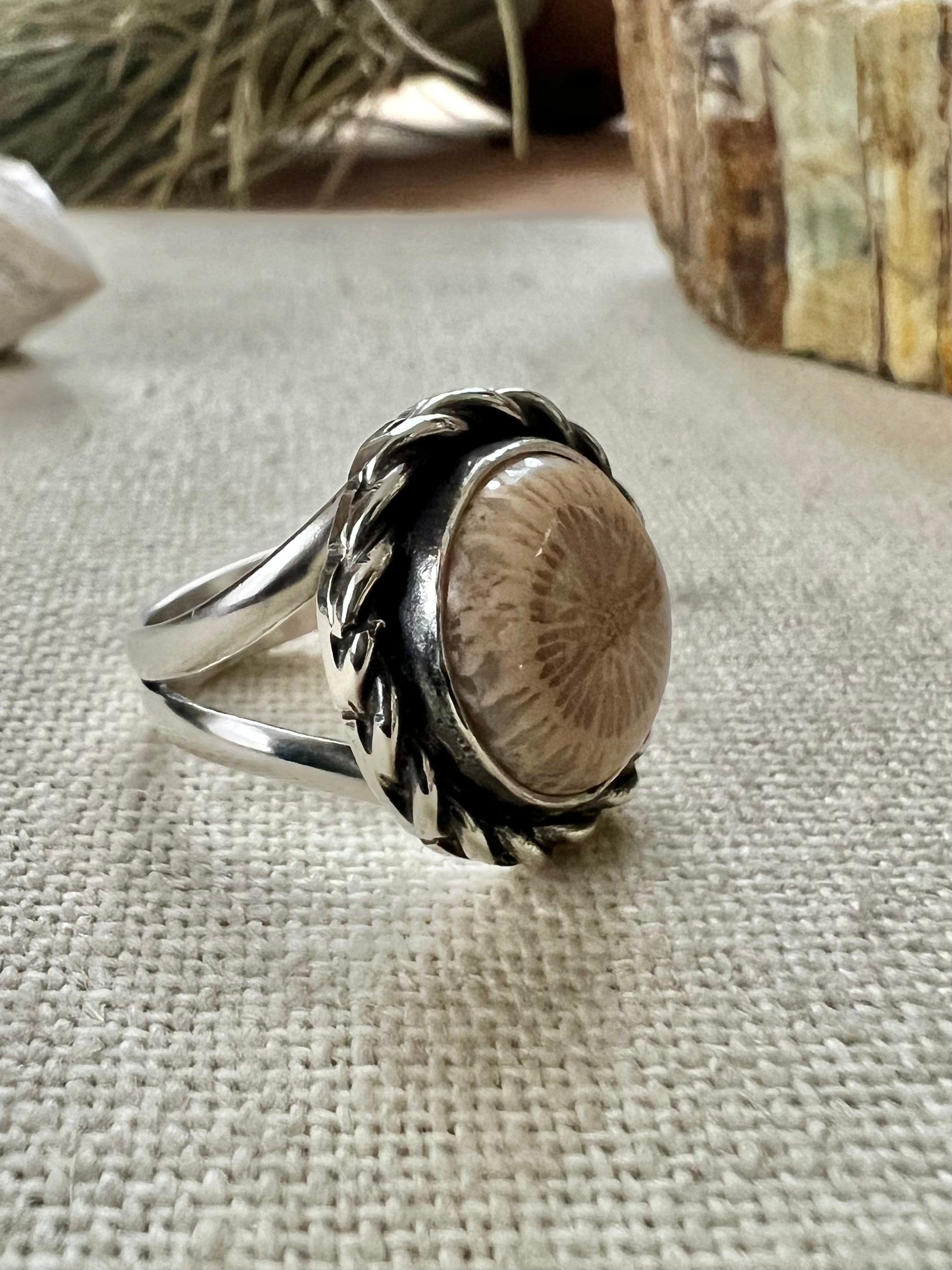 Fossil Coral Ring, 7 STANDARD Width Band